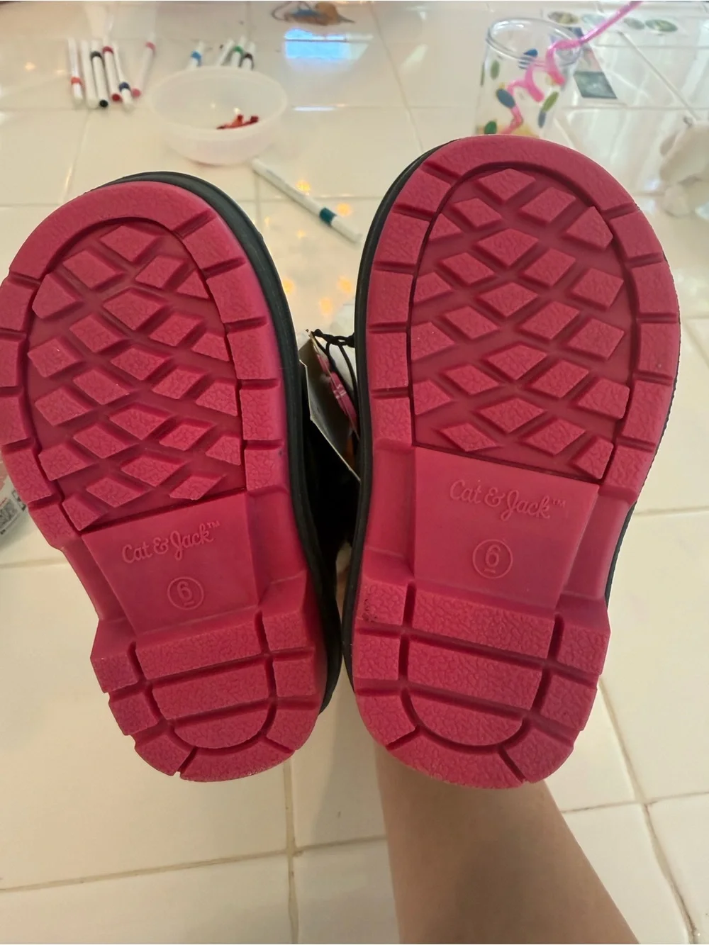 Cat & Jack Black Kids Waterproof Snow Boots with Pink & Teal Accents